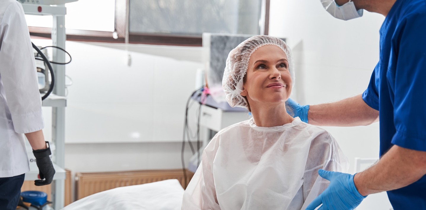 Woman prepped to start a surgery in the operating room